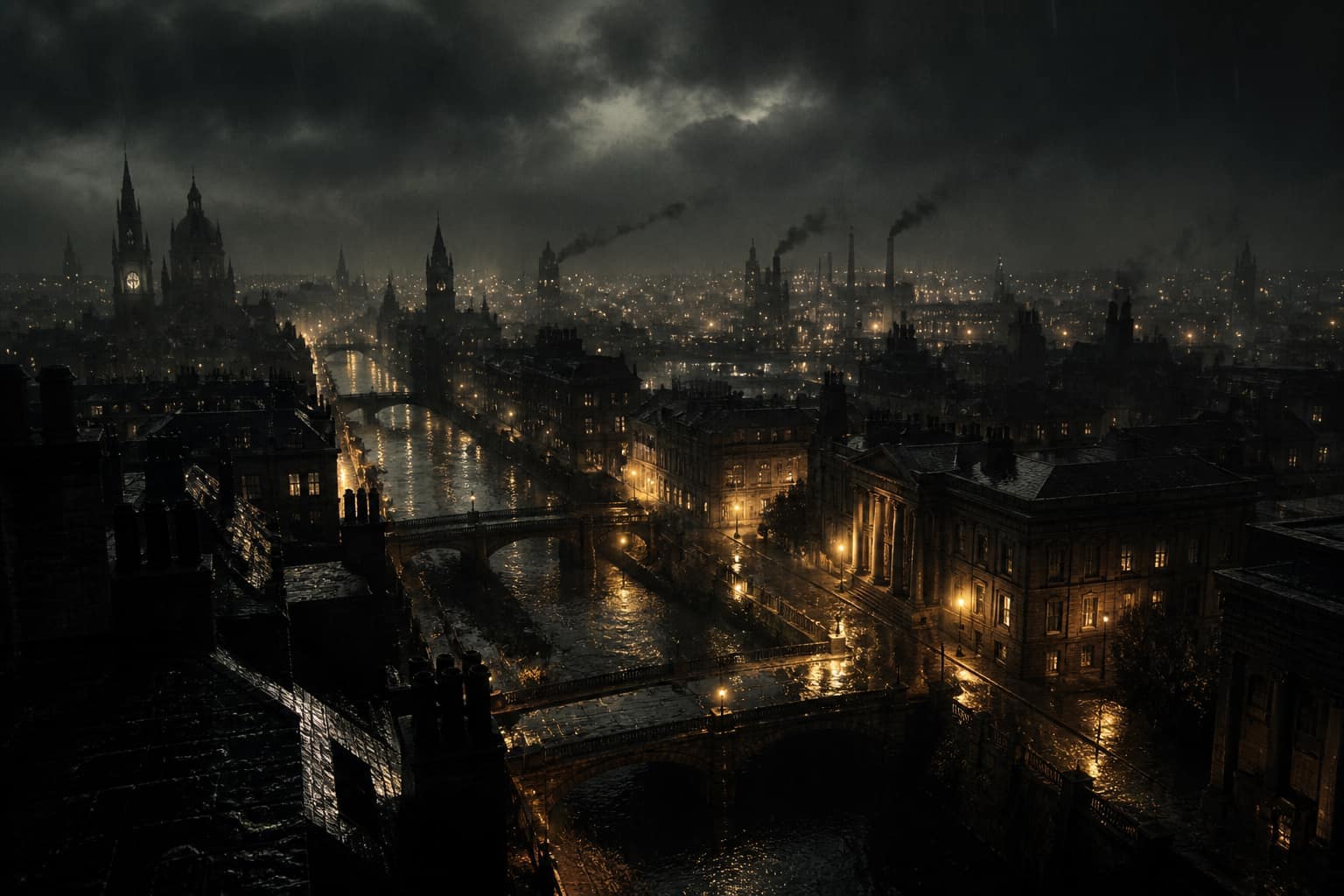 Rainy Cartelcity skyline at night